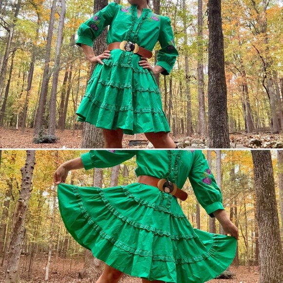 COASTAL COWGIRL 🤠 incredible SEA GREEN Ladyform babydoll dress w/ circle skirt - Picture 6 of 8